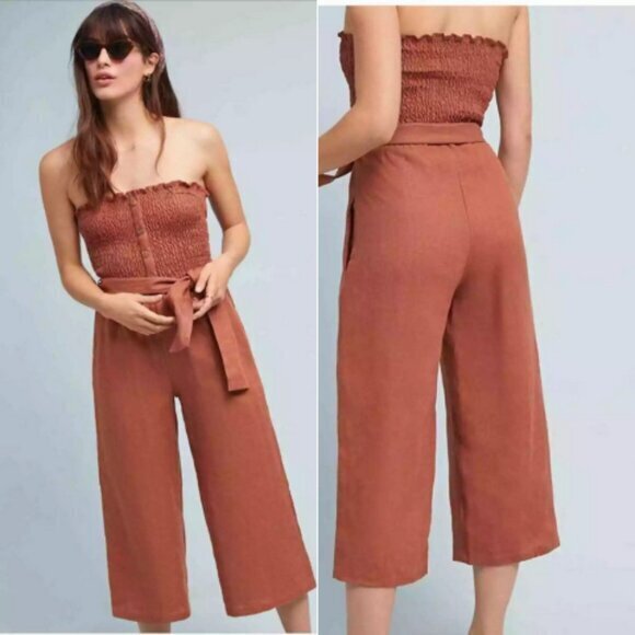 Faithfull the Brand Anthropologie Lais Wide Leg‎ Crop Jumpsuit Sz 4 - Picture 1 of 9